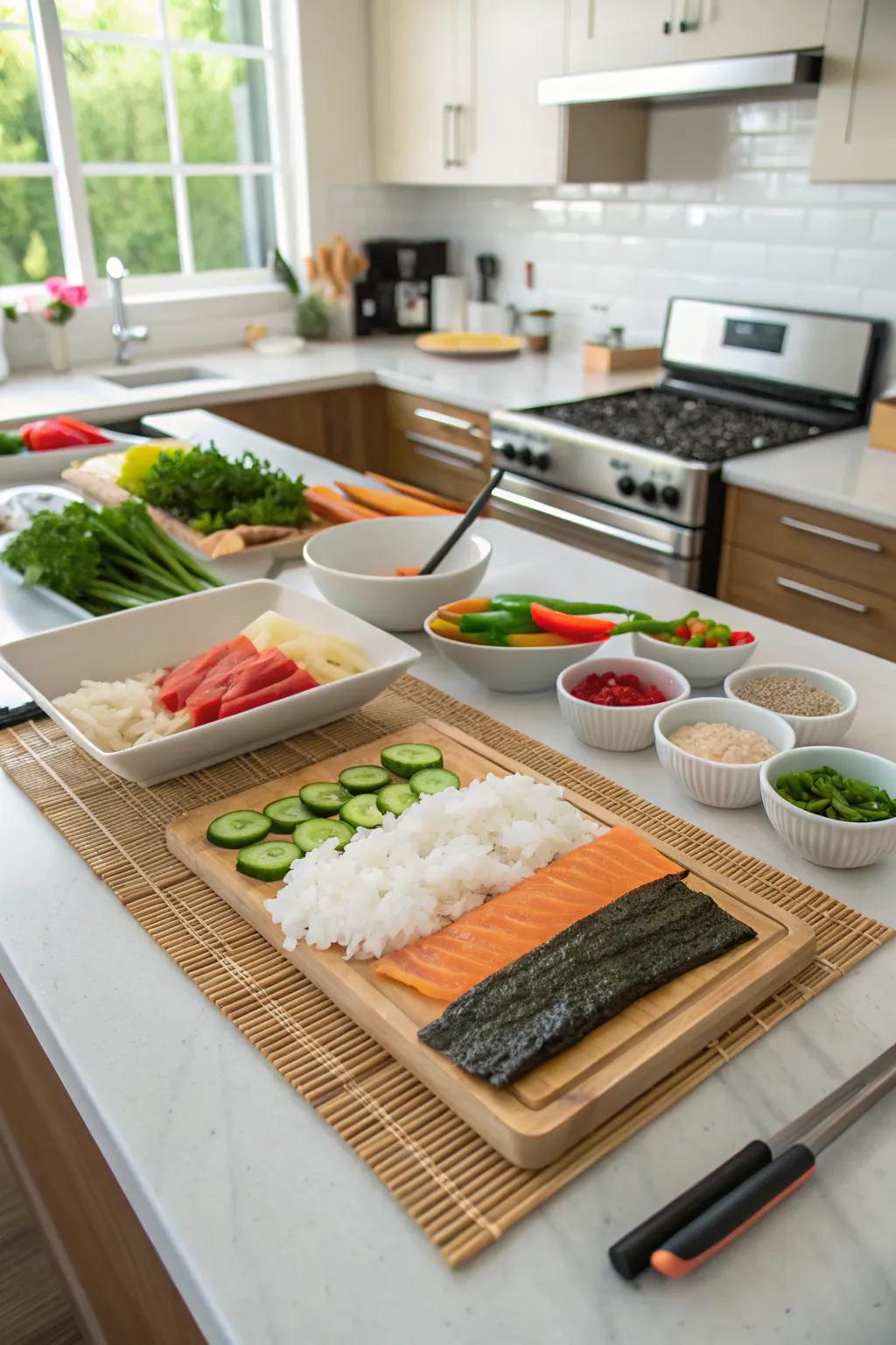 A do-it-yourself sushi roll station for a fun, interactive snack.