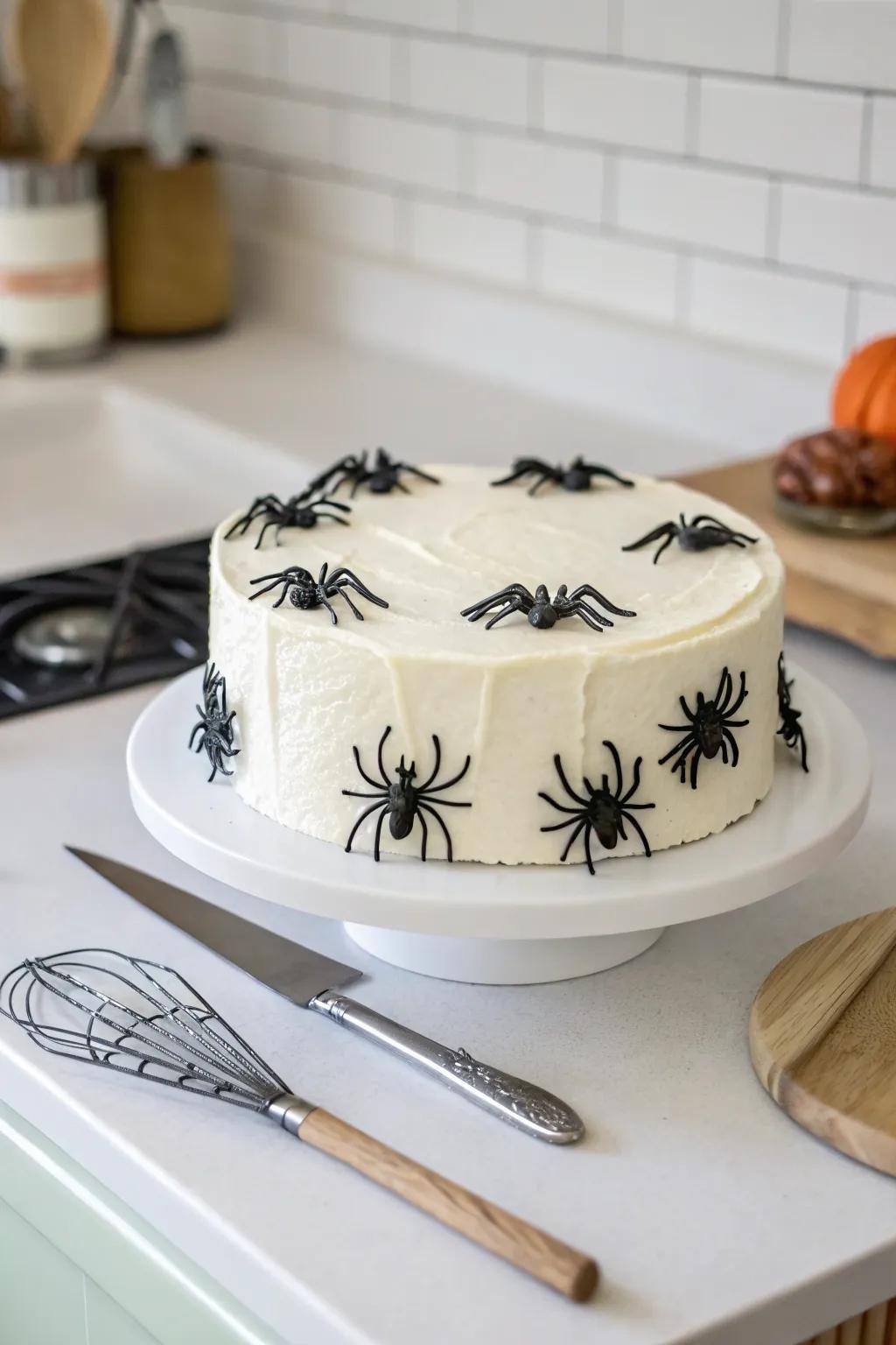 Edible toppers render this spider cake both delectable and decorative.