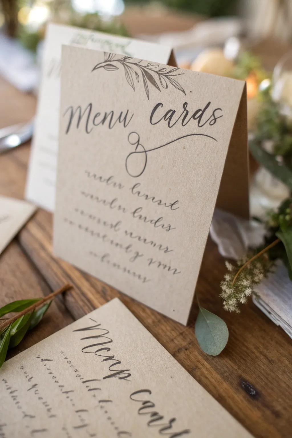 Hand-written menu cards provide a personal and graceful touch.