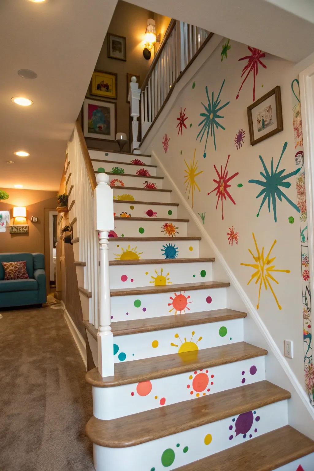 This whimsical staircase features an unexpected splash of color that adds a playful touch.