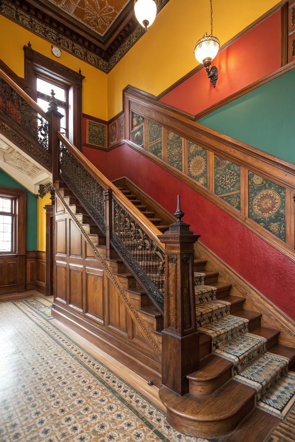 Clashing tones add boldness and depth to your staircase.