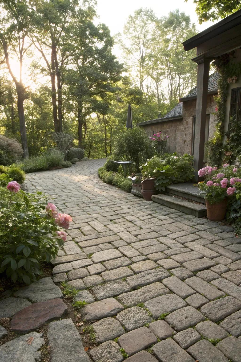 A stone patio with classic sett charm.