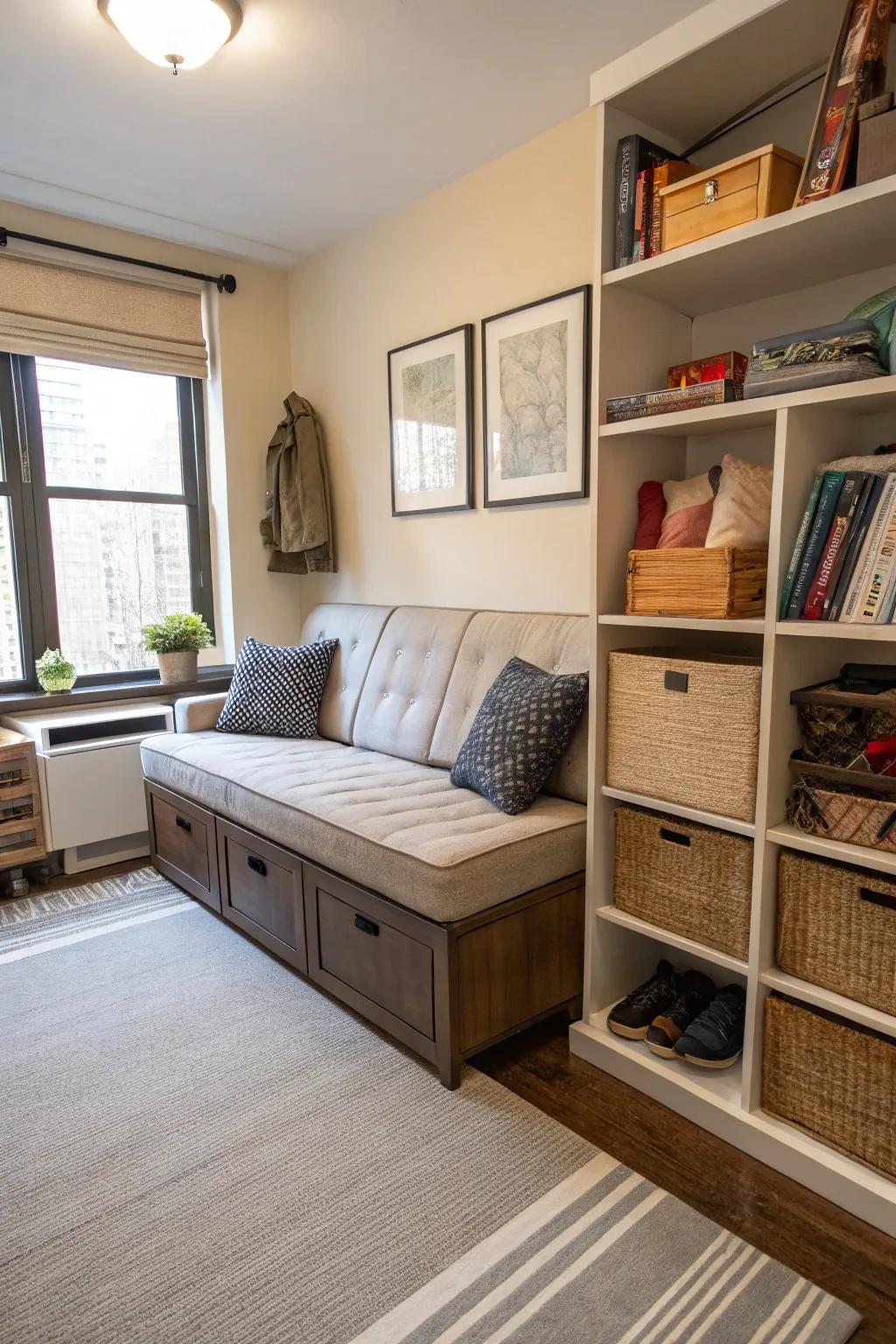 Double-duty furniture maximizes space.