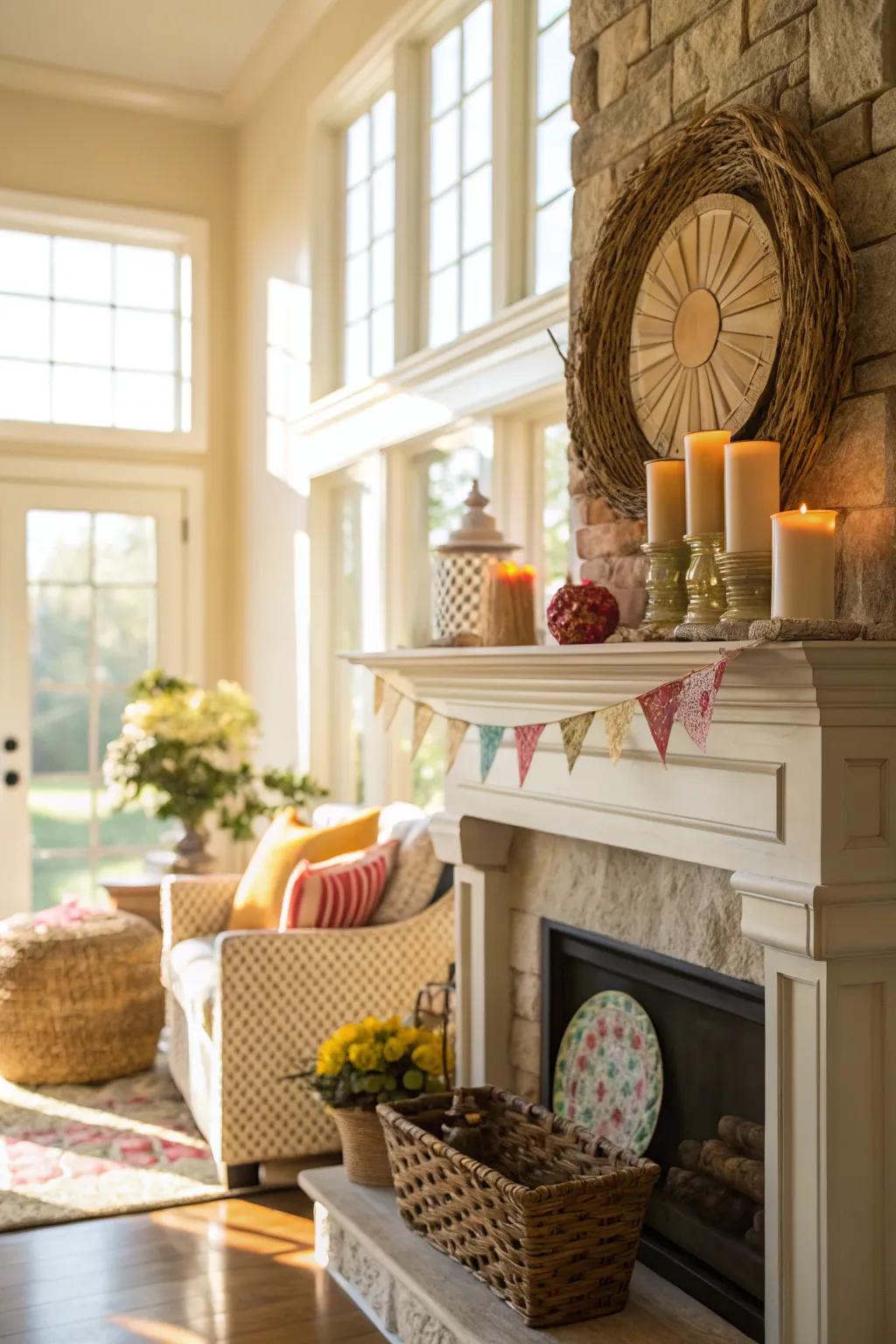 Natural light enhances the beauty of your summer mantel decor.