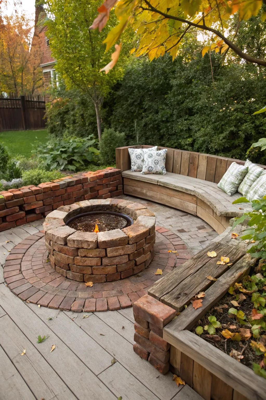 Eco-friendly materials add character to this sunken fire pit.