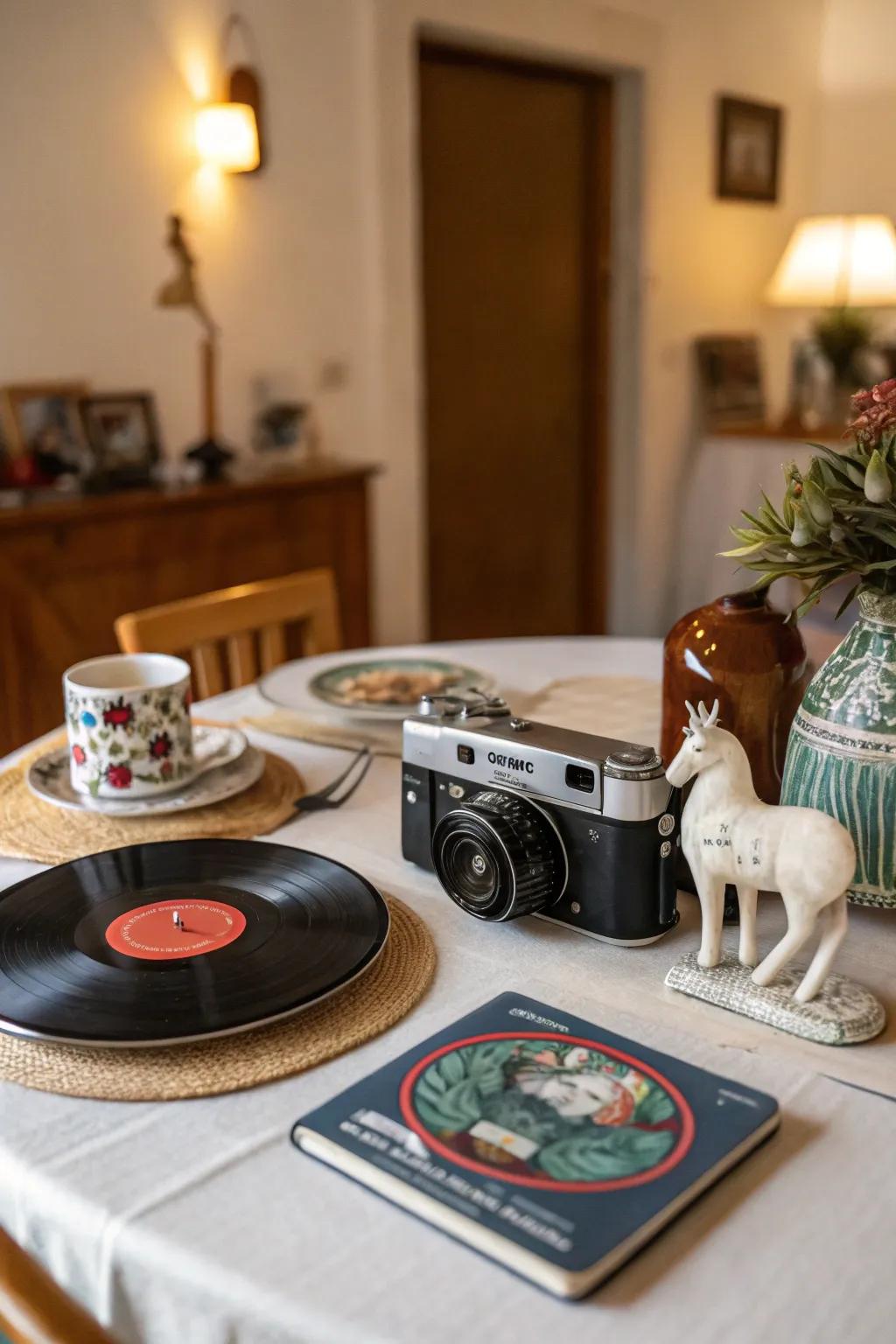 A centerpiece with personal artifacts.