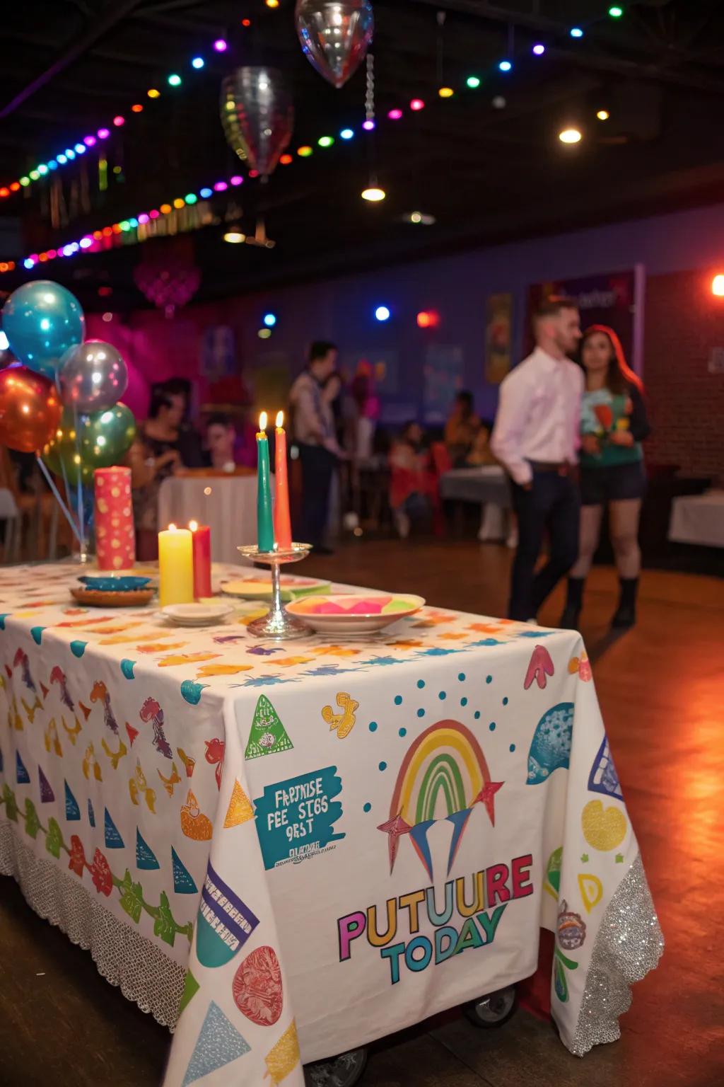 A themed surface cover sets the ambiance for the graduate's new beginnings.