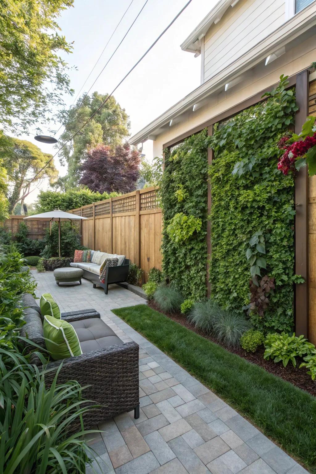 A mock green wall offering a lush aesthetic with minimal upkeep.