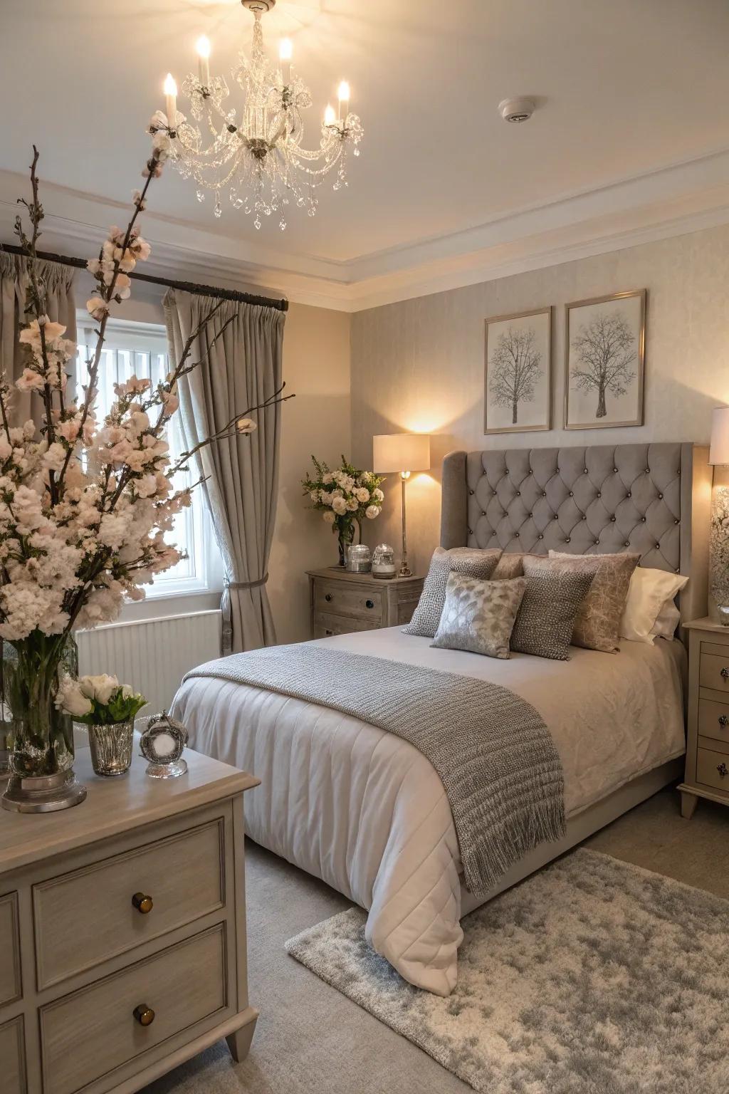 A soft brown and grey floral display adding a natural touch.