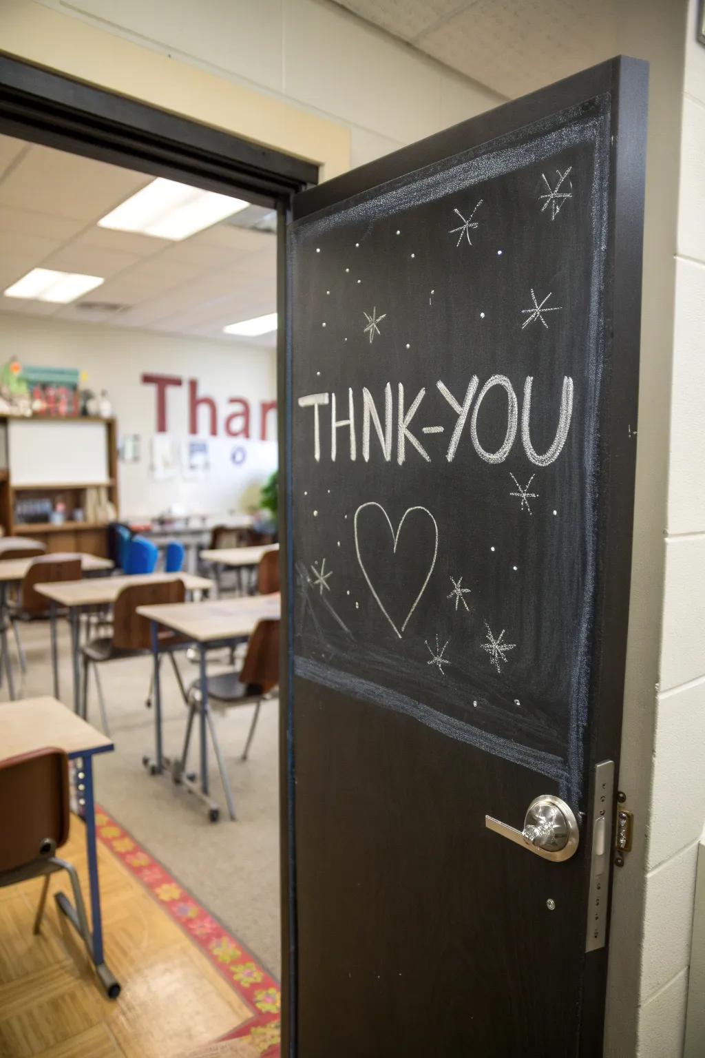 Keep it classic with a blackboard-themed door of thanks.