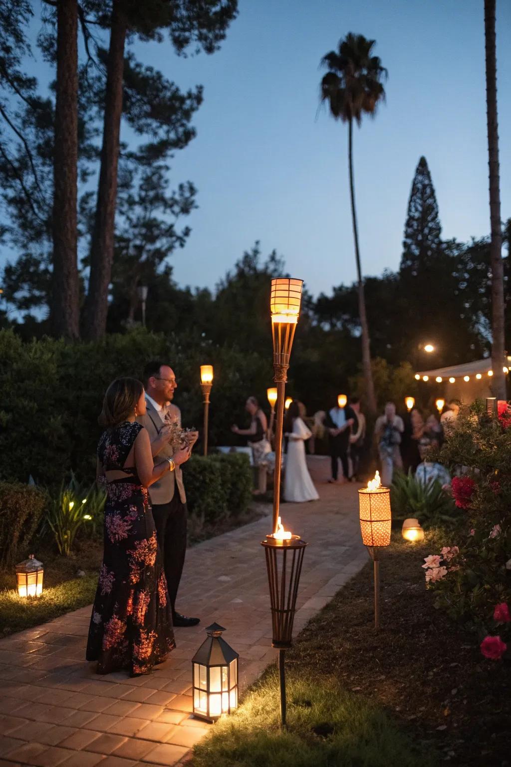 Elevate your lighting with fire poles and lanterns.