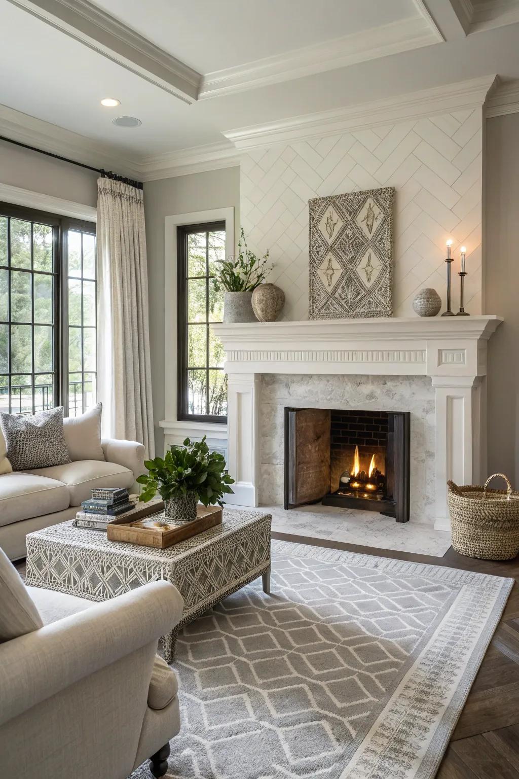 Single-shade tiles establish streamlined, unified grace.