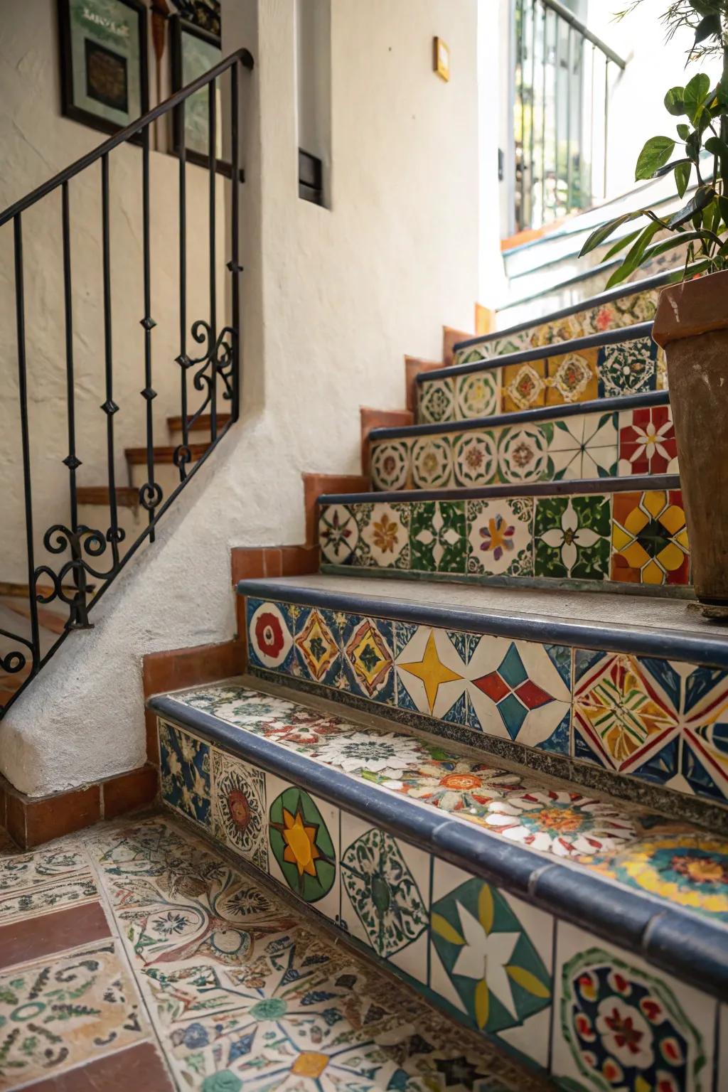 Patterned tiling imparts an intimation of the Mediterranean.