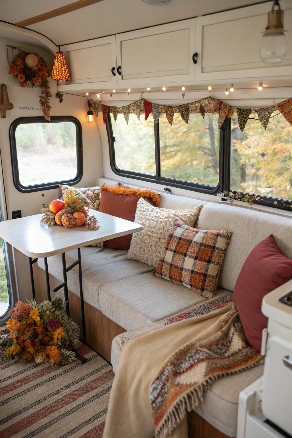 A camper displaying seasonal design swaps for a fresh and updated look.