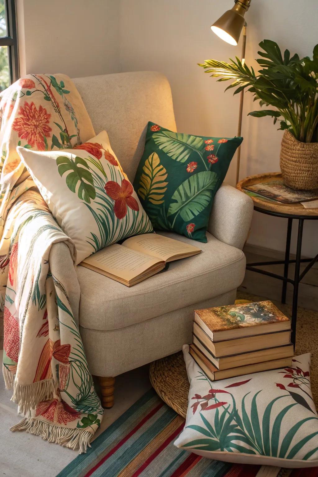 A tropical reading nook for a serene retreat.
