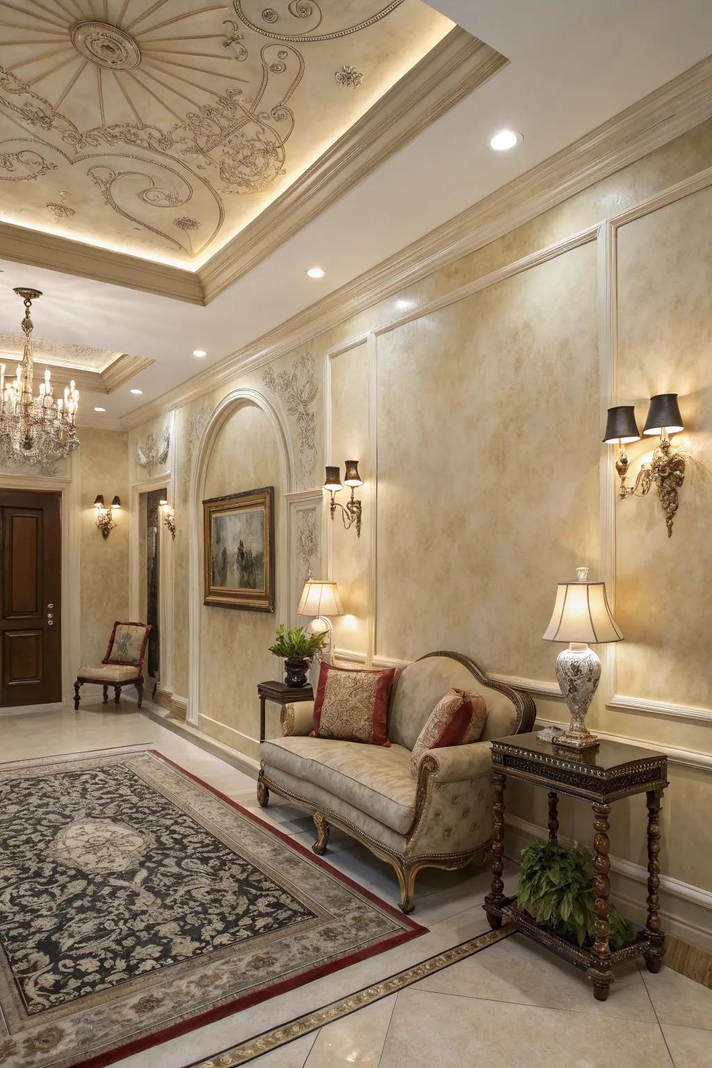 Venetian finish walls that add a touch of timeless elegance.