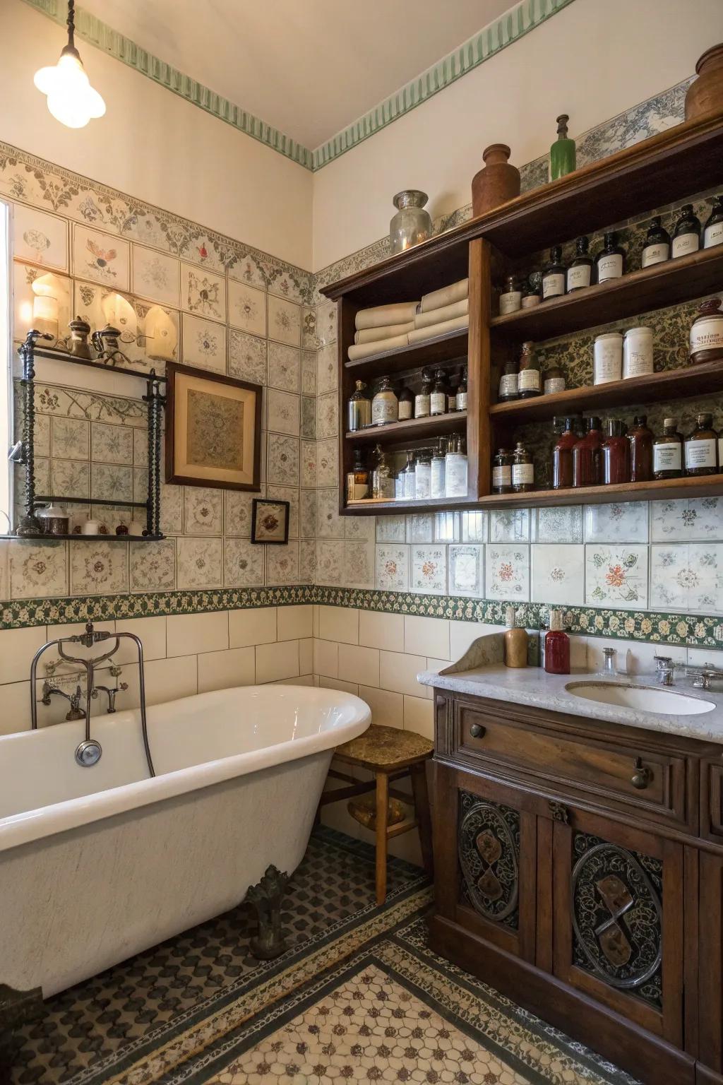 Old shelving offers practical elegance and display options.