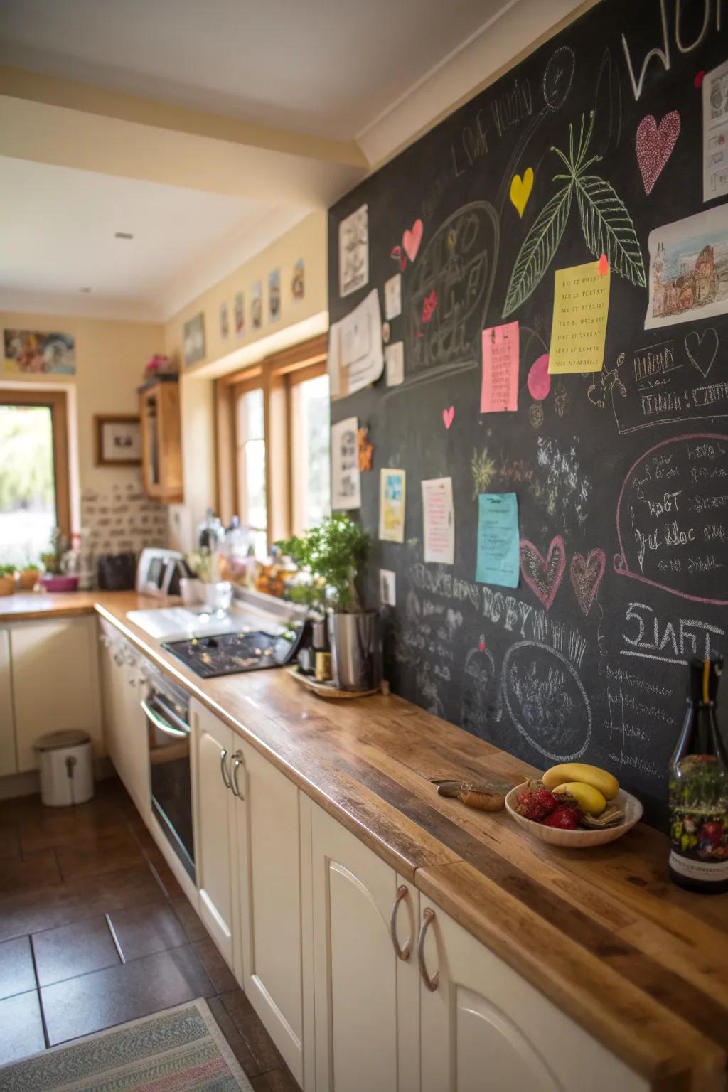 Interactive chalkboard walls integrate fun and function.