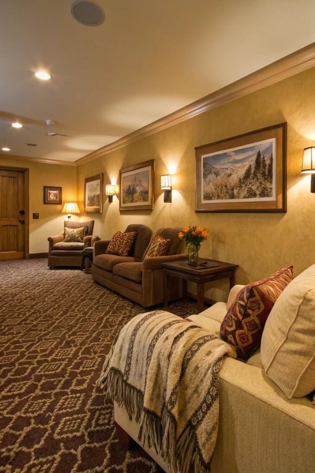 Warm hues on carpets enhance the coziness of your space.