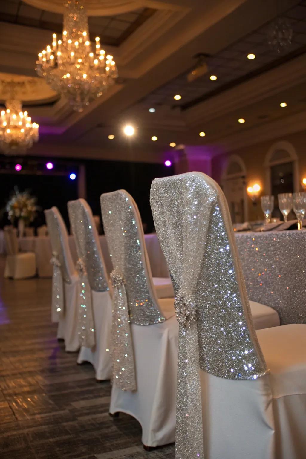 Sequin covers create a dazzling effect at evening weddings.