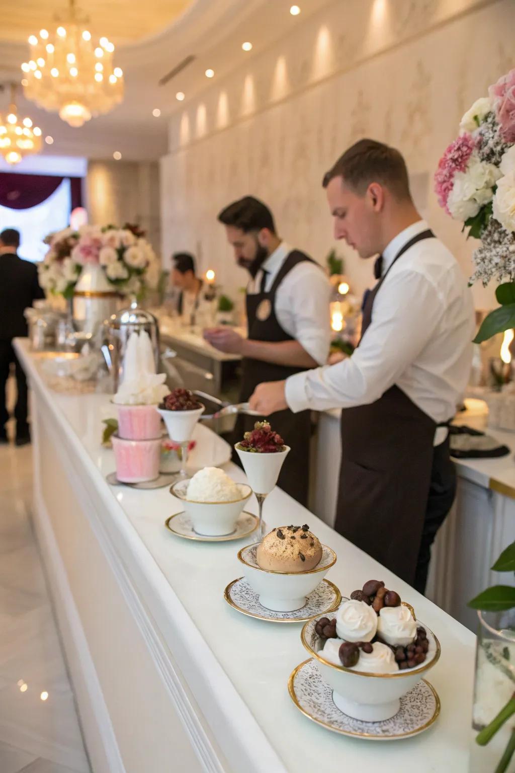 Coffee ice cream delights at a wedding coffee bar.