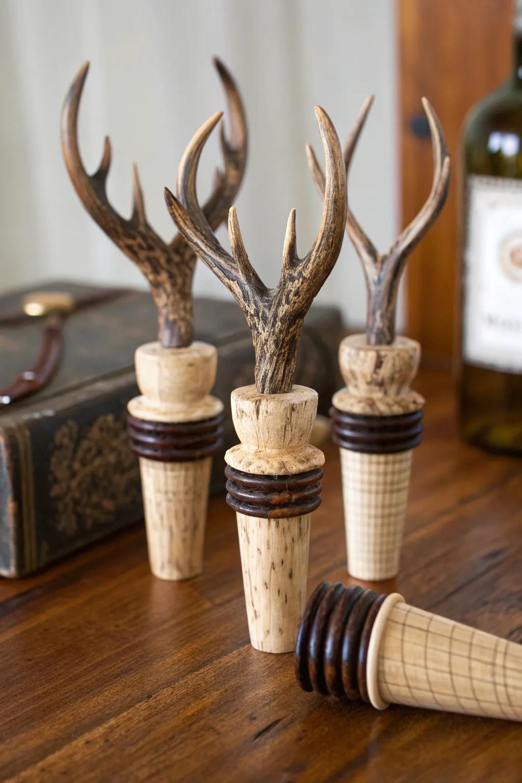 Horn bottle stoppers creating a distinct celebration gesture