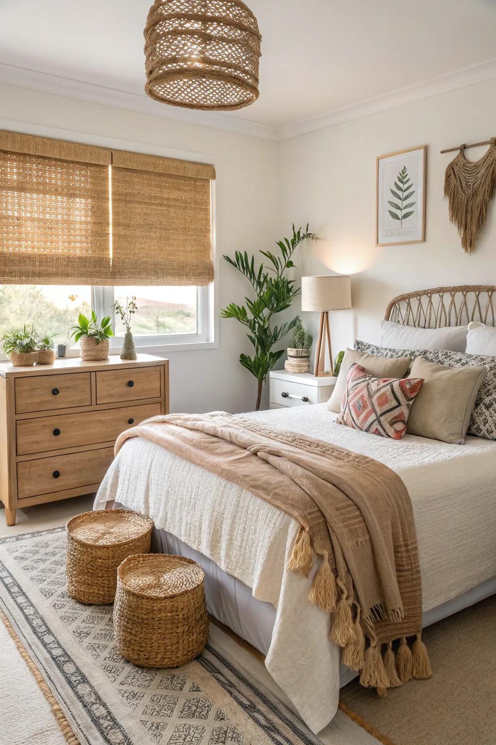 Rattan blinds add a boho, beachy vibe to any room.