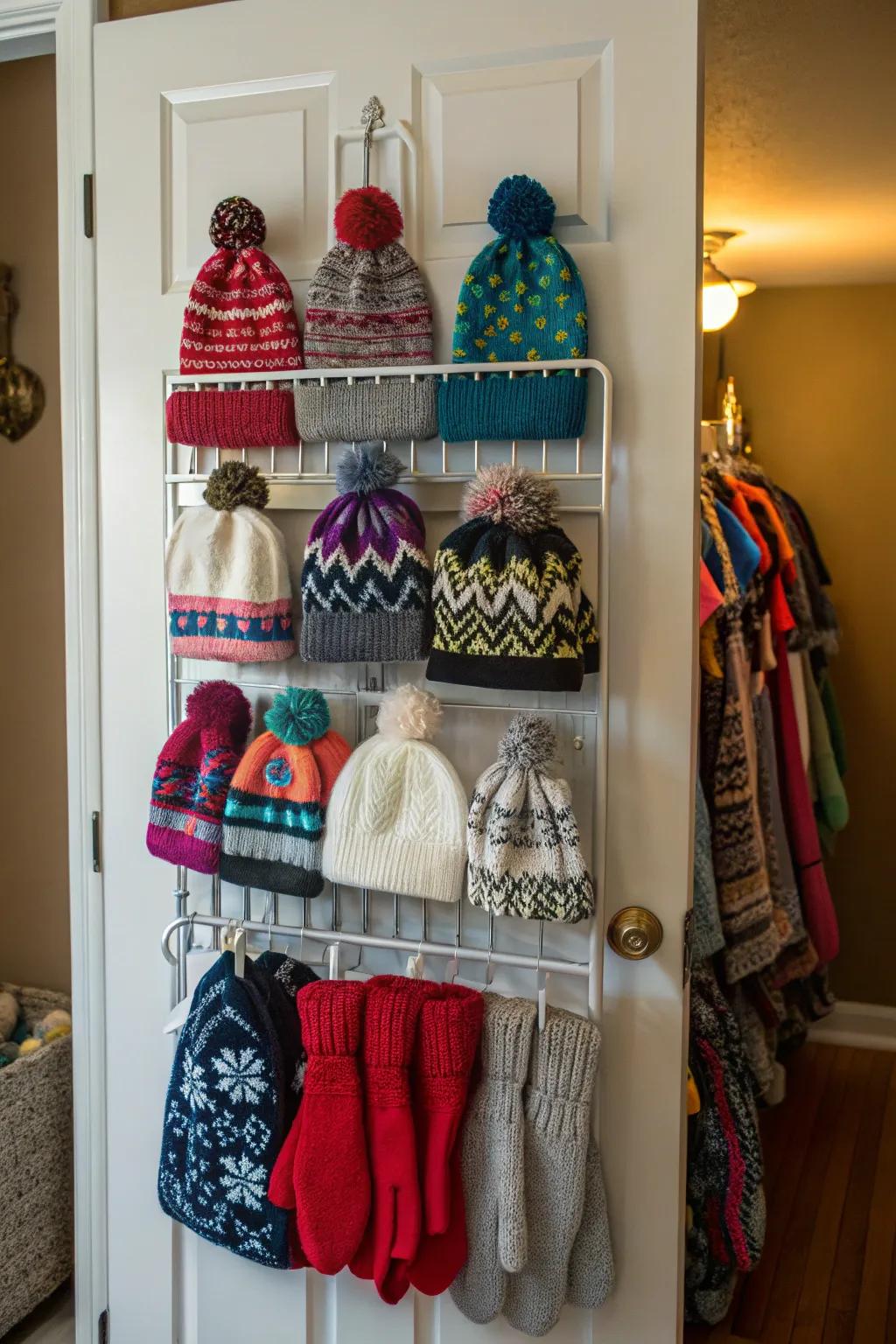 Above-the-door racks keep small articles organized.