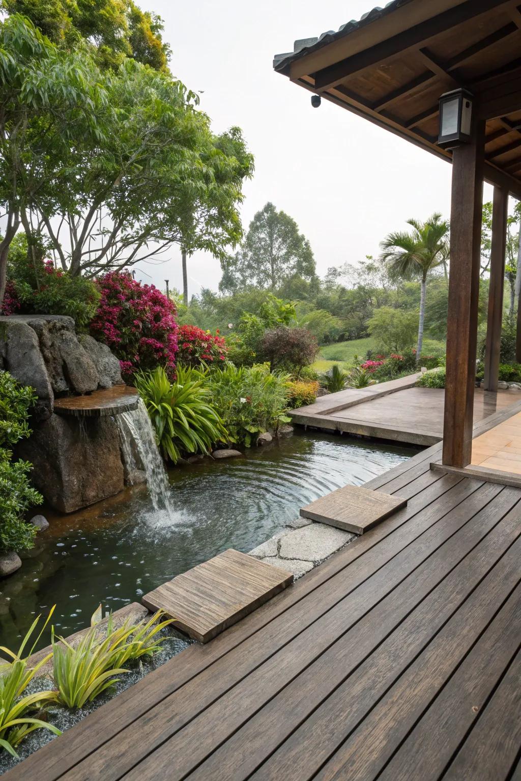 A water feature imparts a serene and calming presence to your terrace.