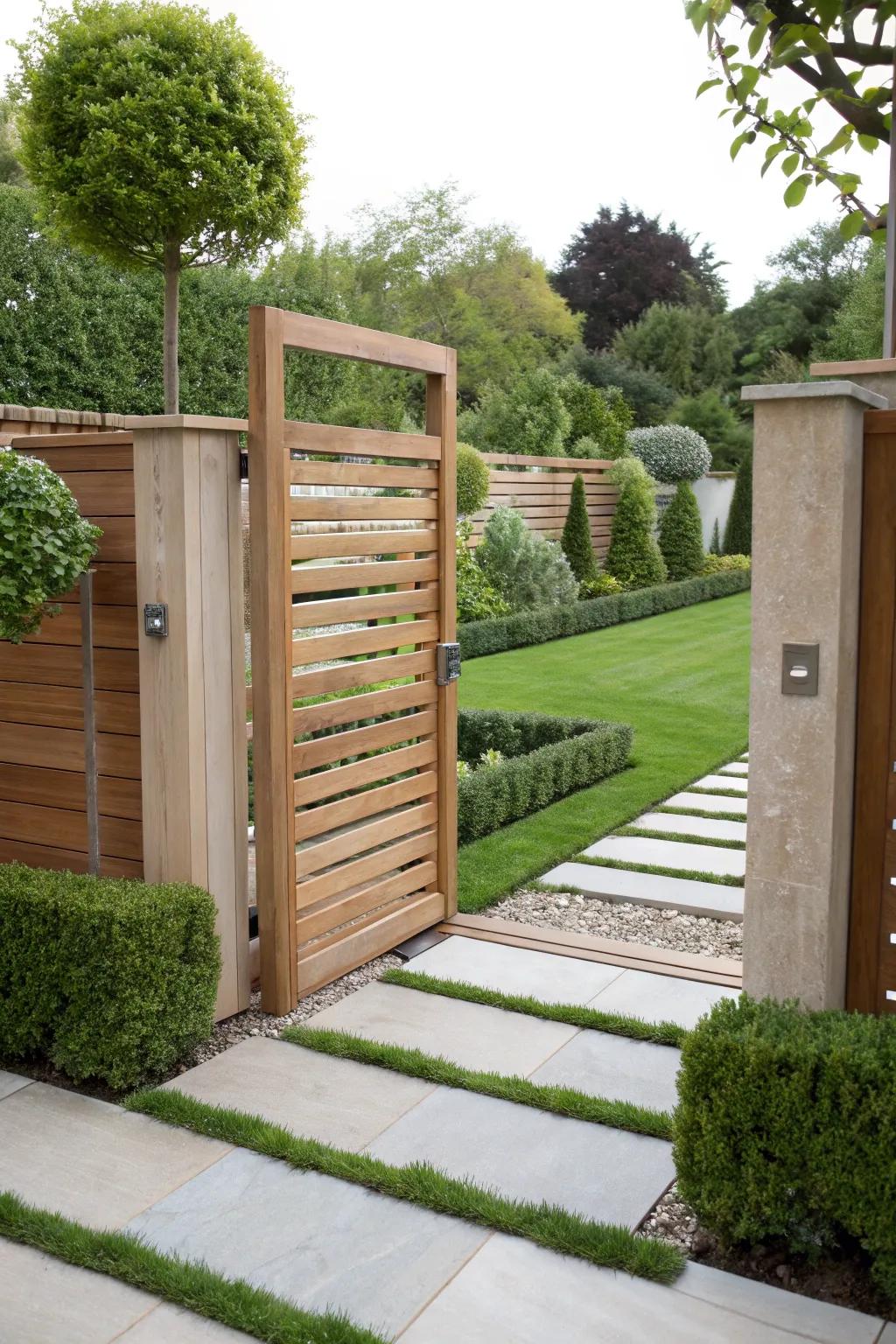 Floating slats create a modern, intriguing look.