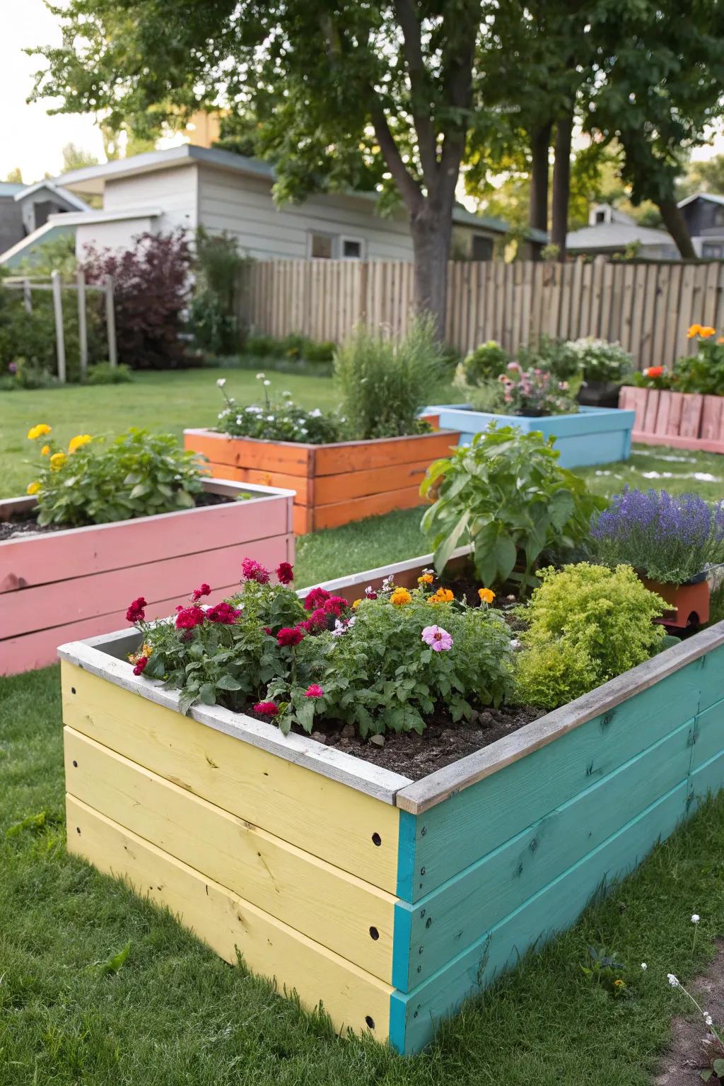 Brighten your garden with colorful painted beds.