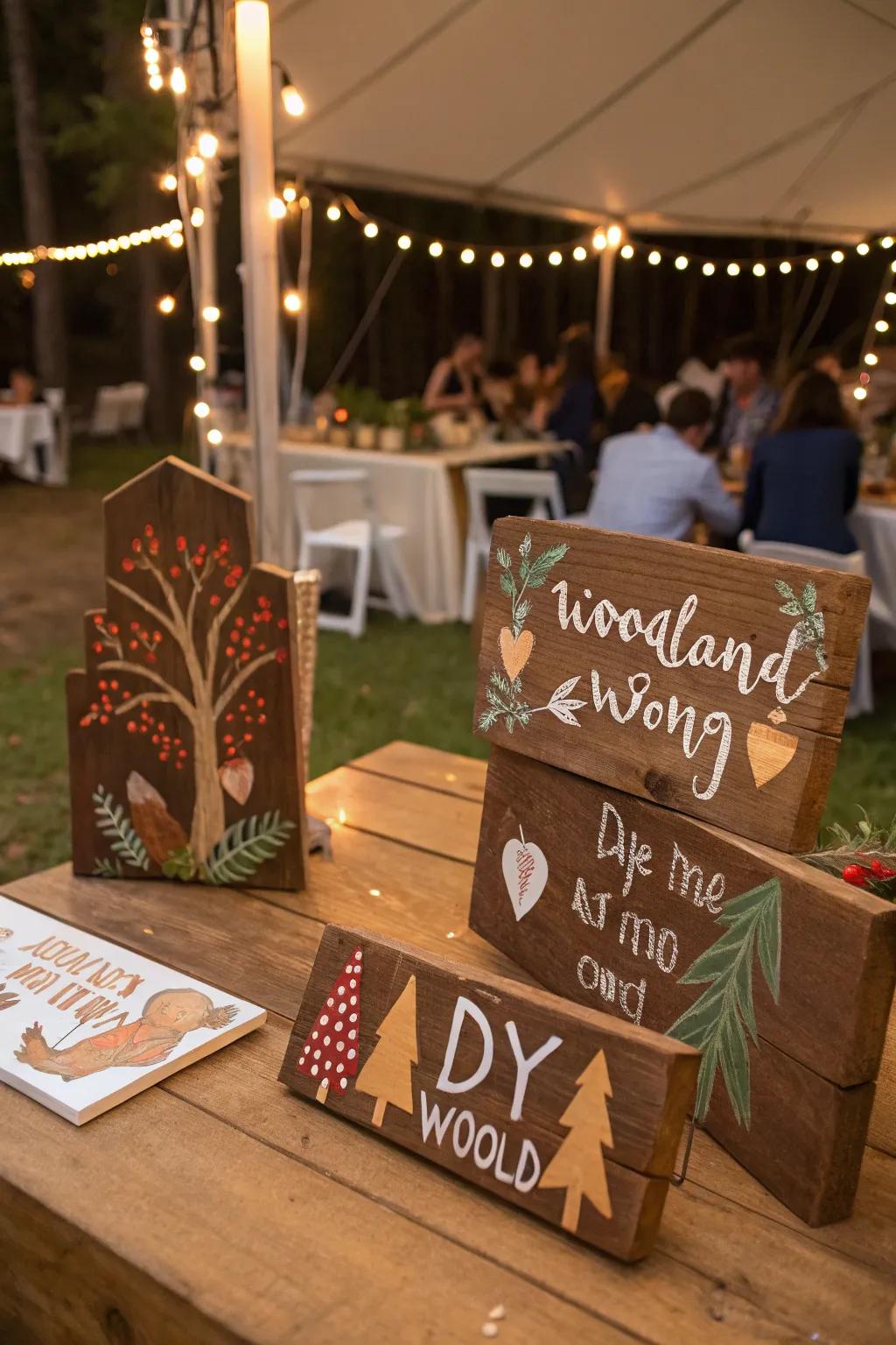 Orient your guests with enchanting woodland signage.