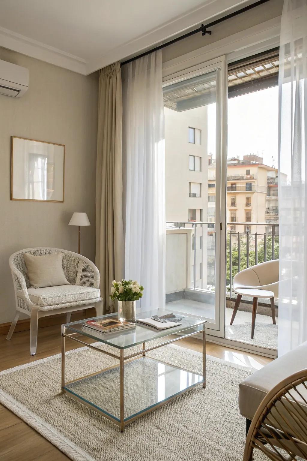 See-through furnishings keep the space feeling open and airy.