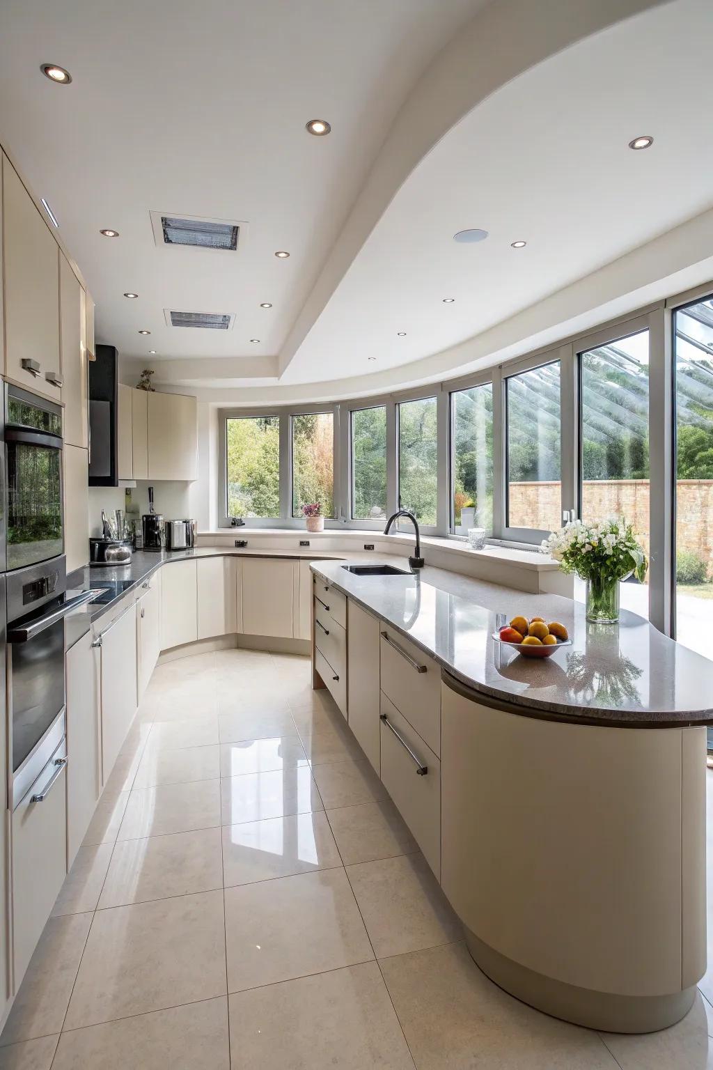 Rounded worktops add style and improve the flow.