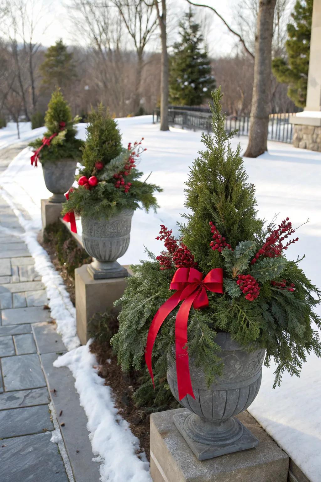 Inventive pots welcome attendees through holiday cheer.
