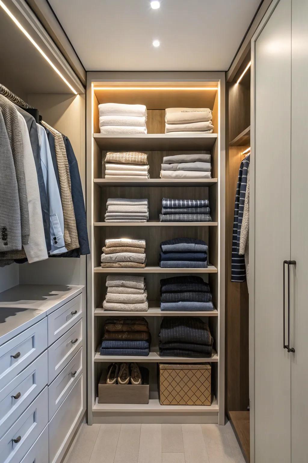 Folding small makes shelves look tidy.