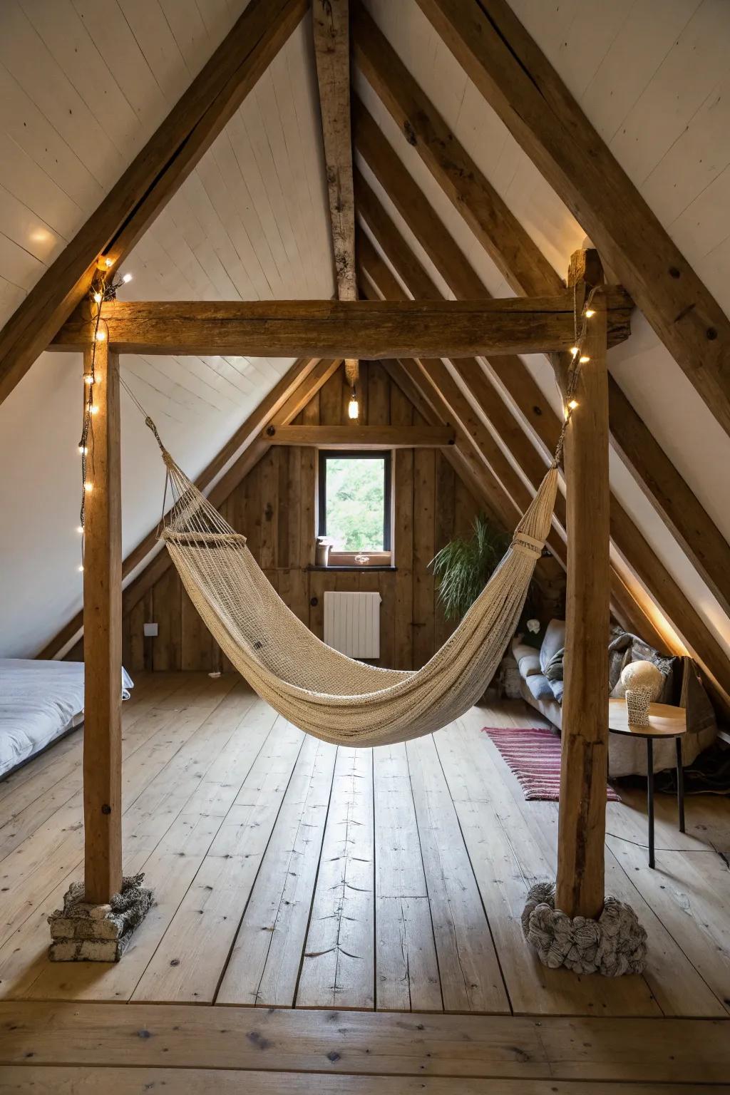 A hammock lounge originates a singular and spirited relaxation point within your attic.