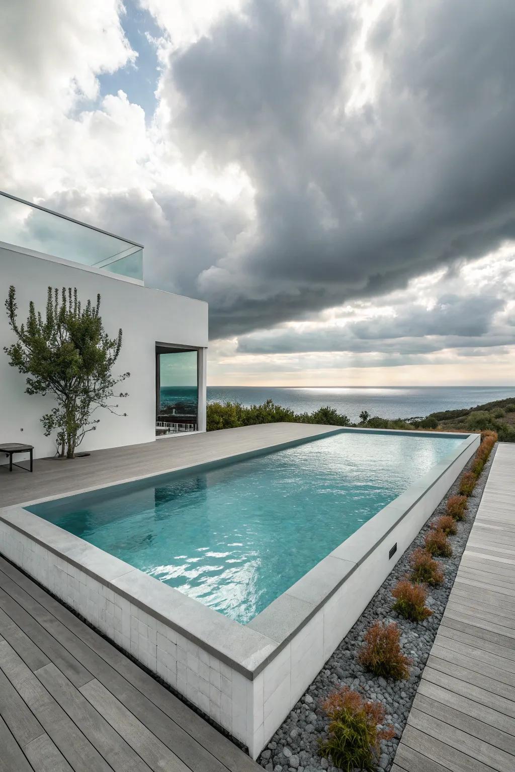 Sleek lines and minimal decor create a modern pool aesthetic.