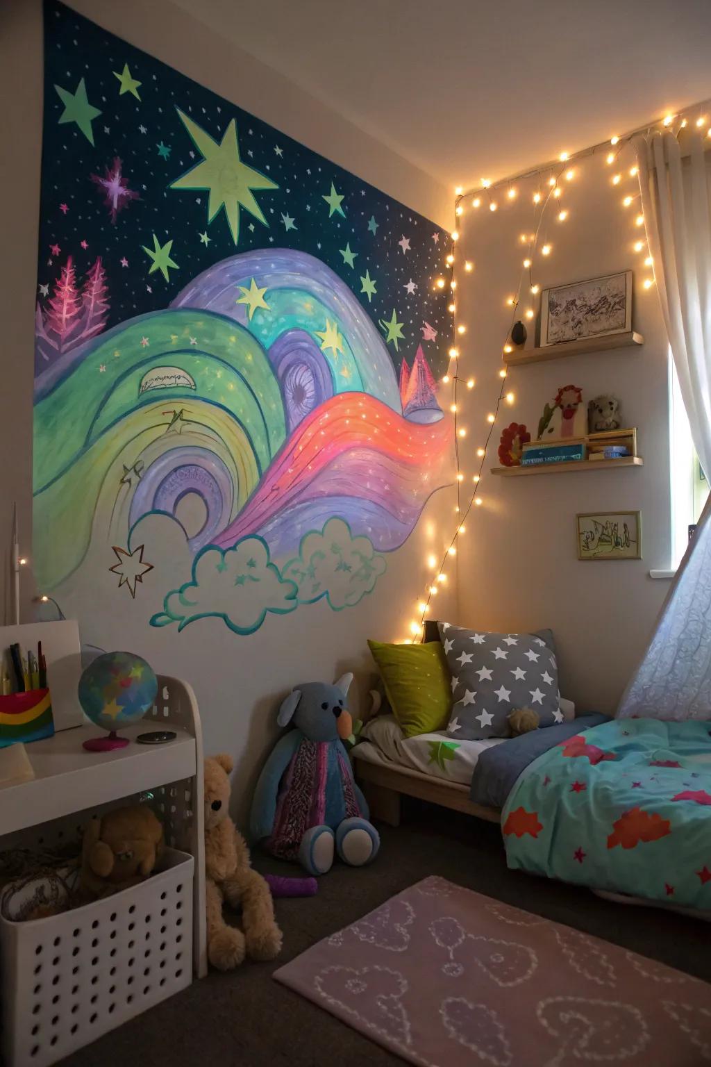 Light-emitting art adds a magical touch.