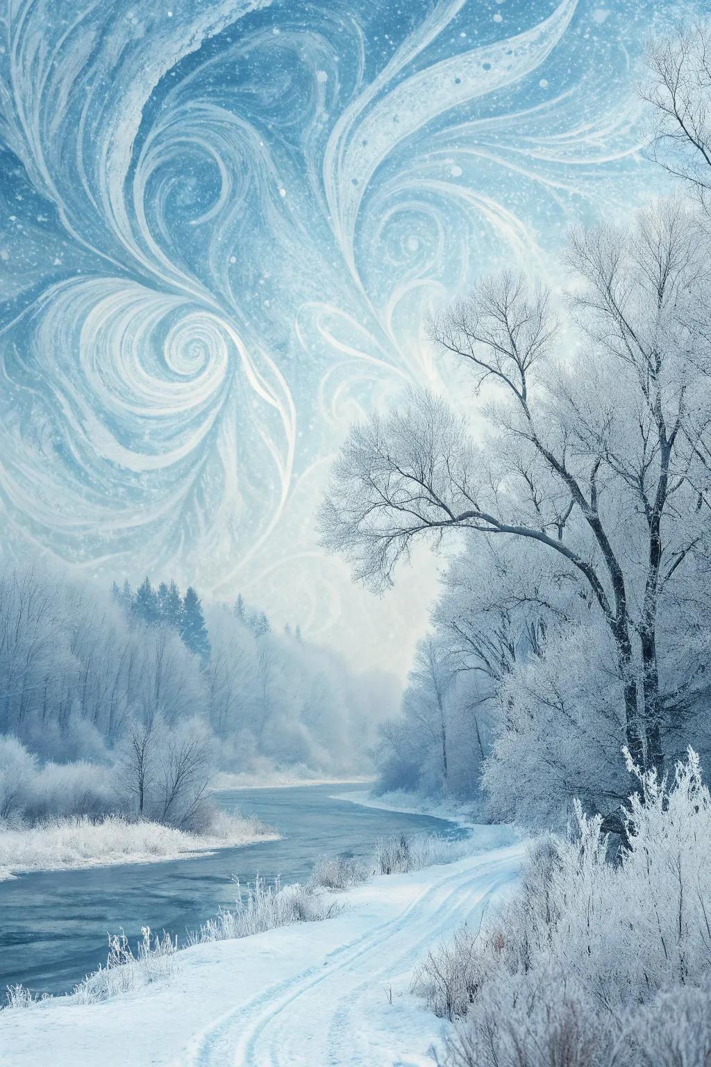 An abstract watercolor highlighting winter themes.