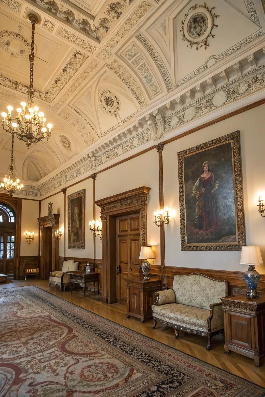 Elaborate edge detailing injecting opulence and detail into a colonial-style chamber.