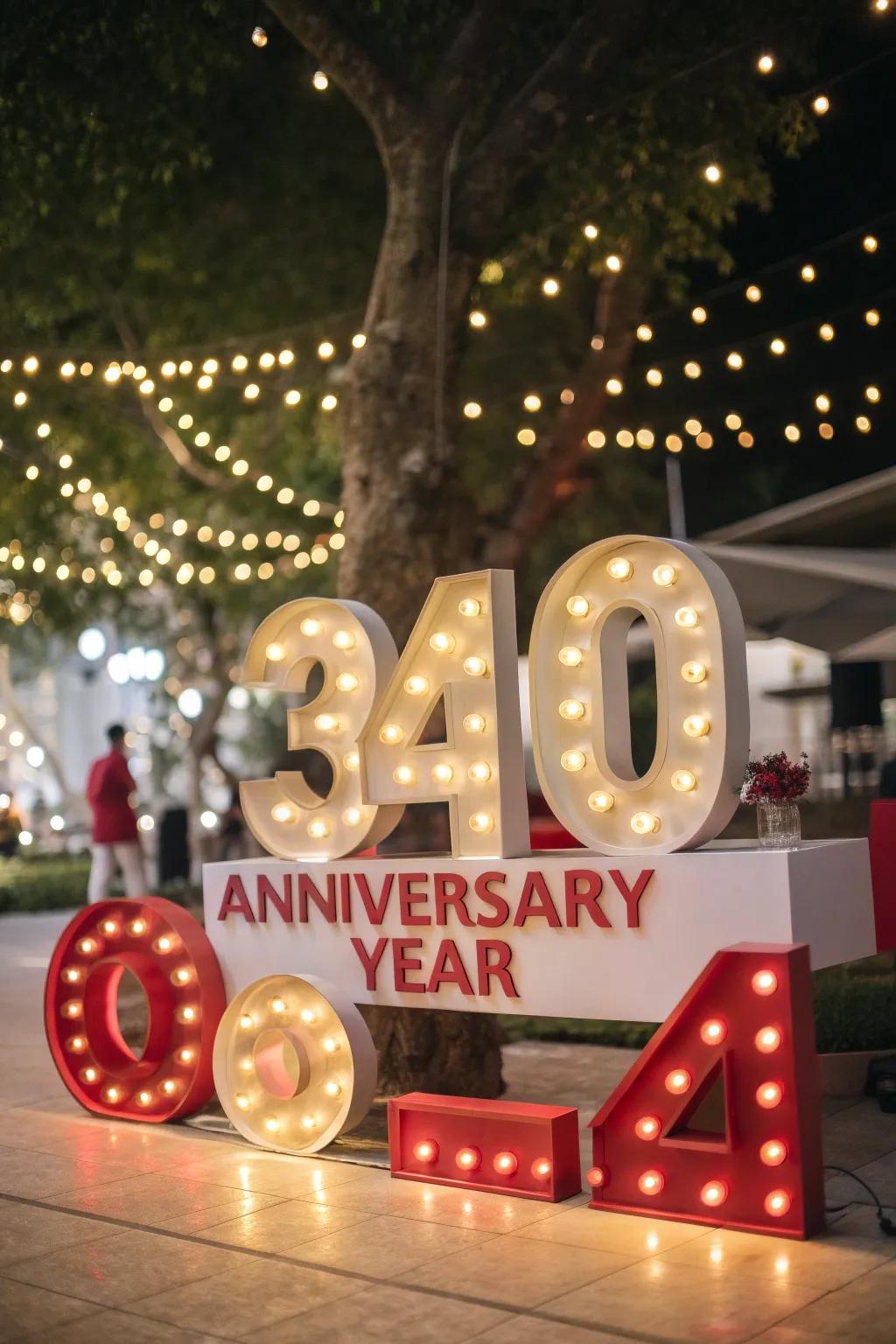 Highlight the milestone with an anniversary year display.
