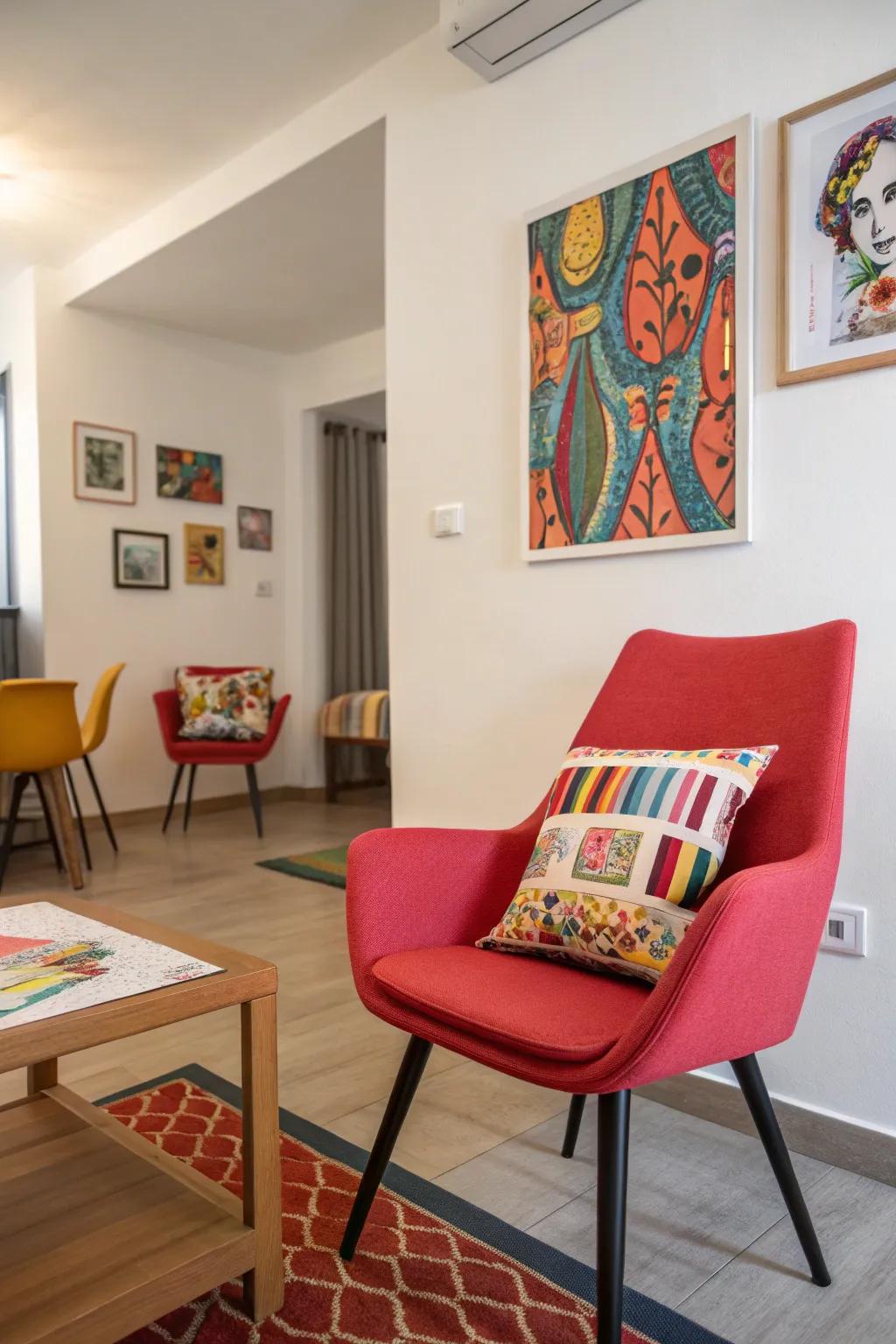 A splash of color invigorates a neutral space.