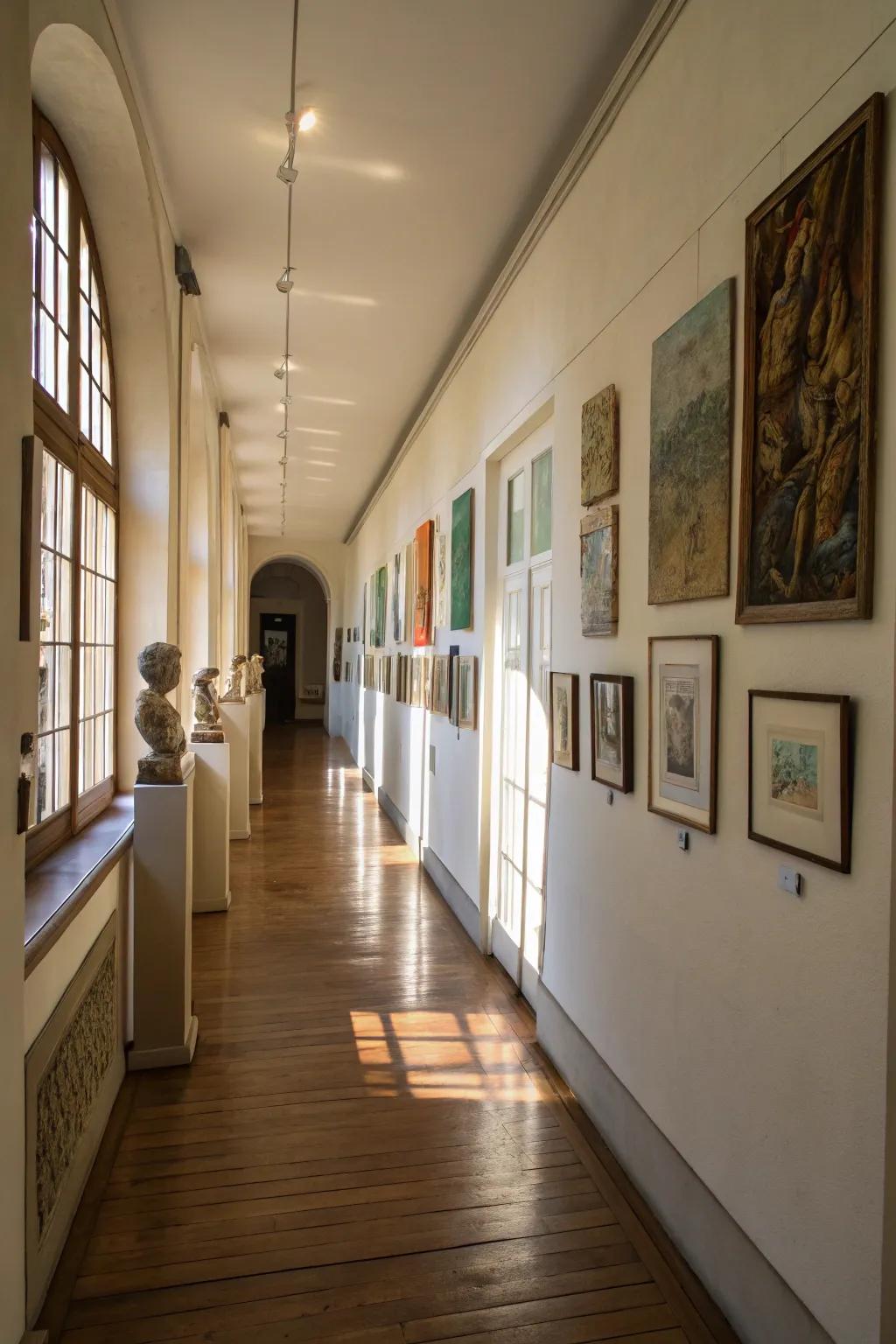 Hallway galleries turn ordinary corridors into inspiring journeys through art.