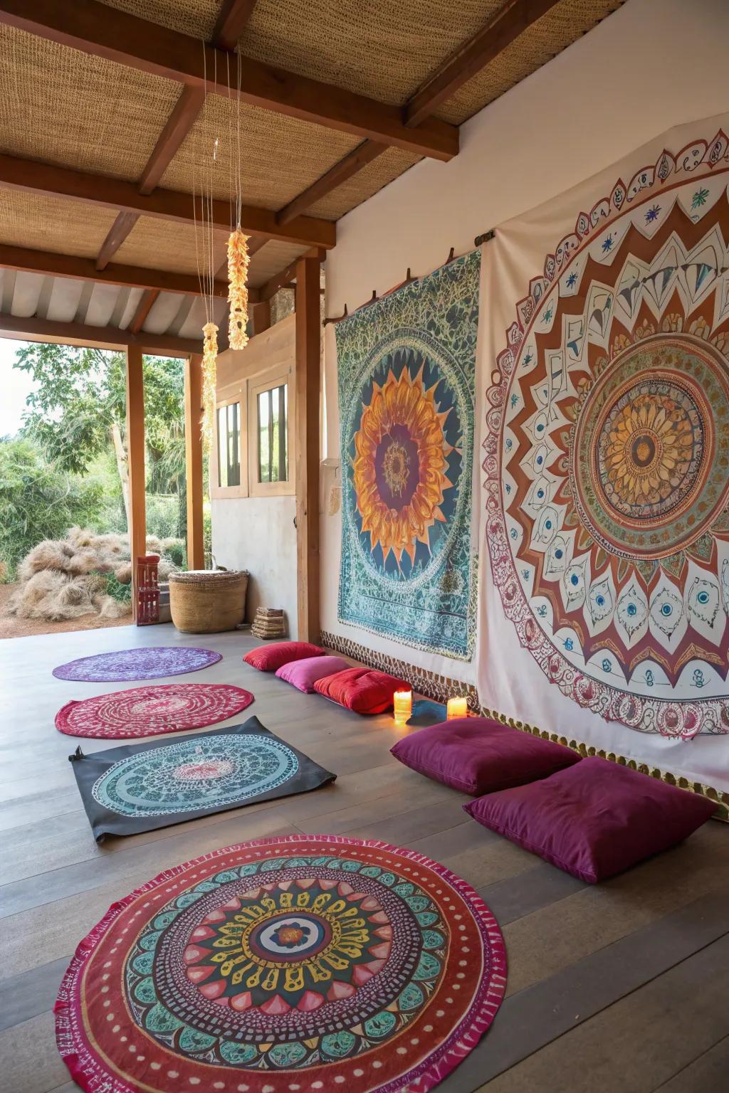 Designs enhancing harmony and focus in the meditation area.