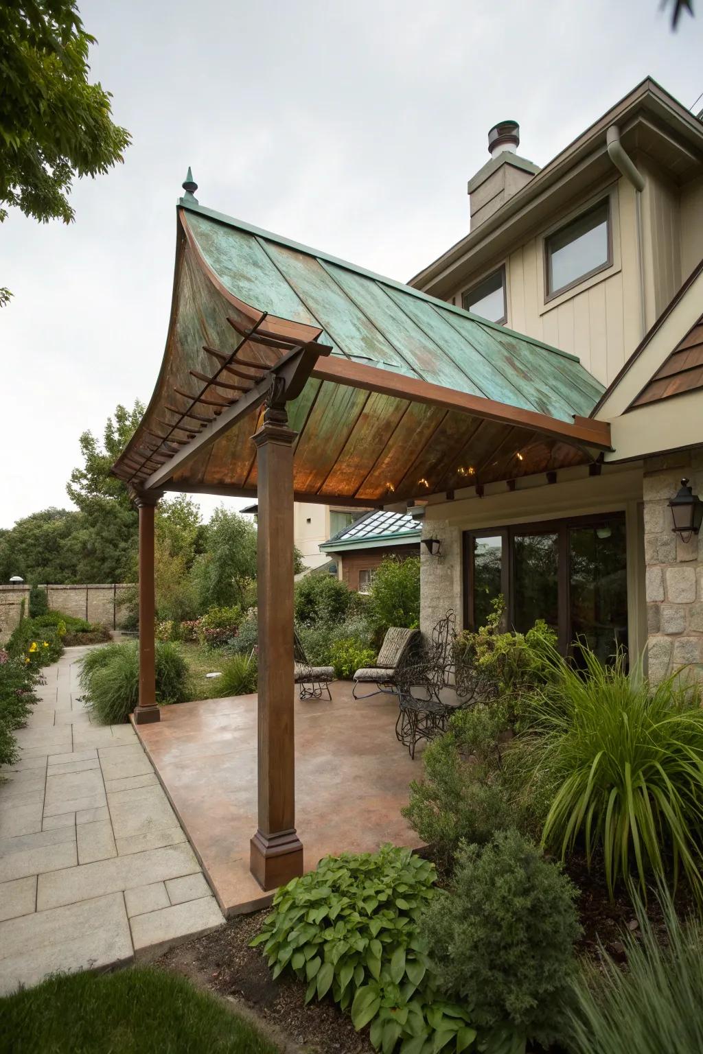 Add timeless elegance using copper awnings.
