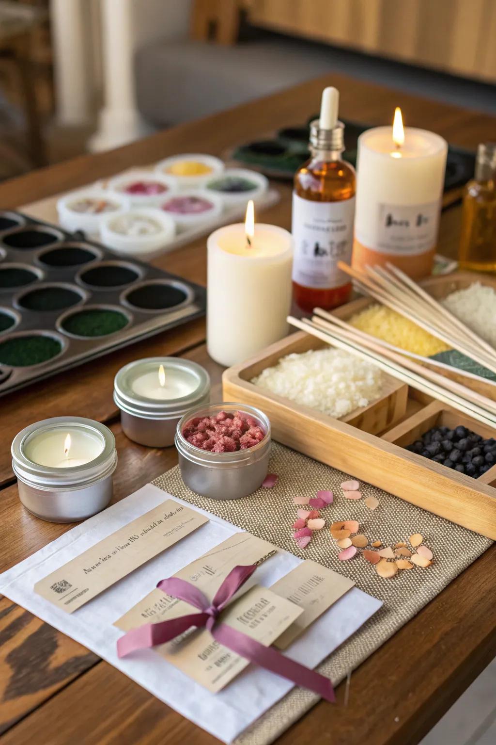 A self-made candle creation station offers a creative and memorable activity for visitors.