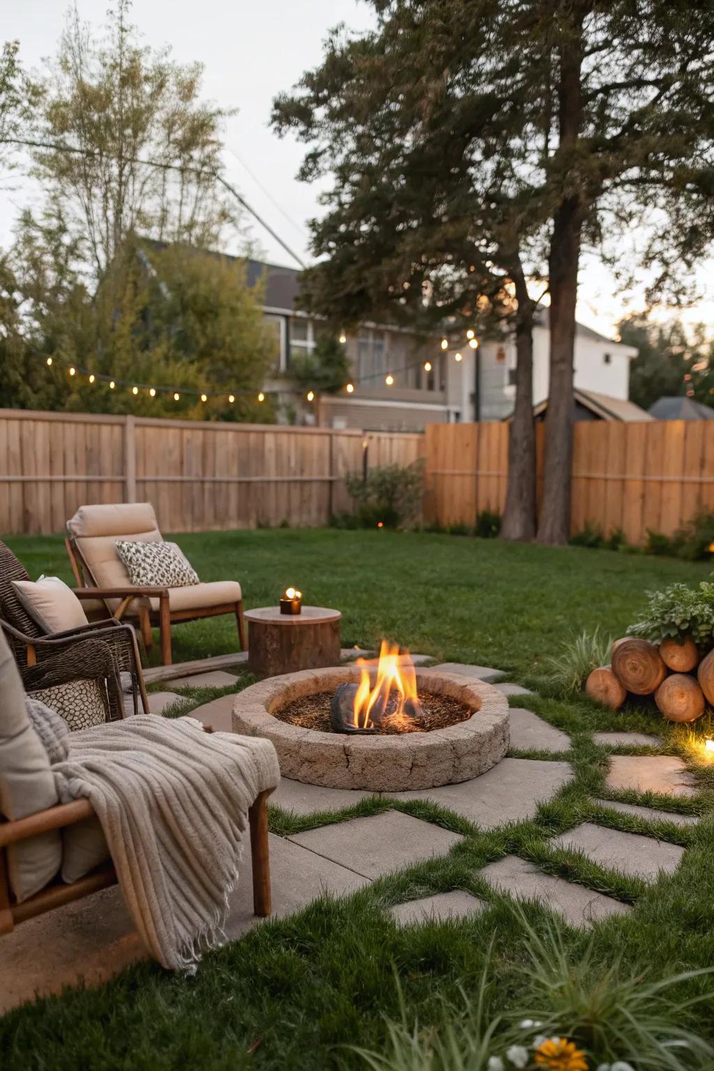 Natural turf seating offers comfort and fits right in with the garden.