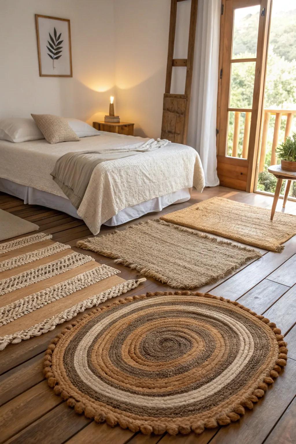 Layered rugs provide warmth and texture.