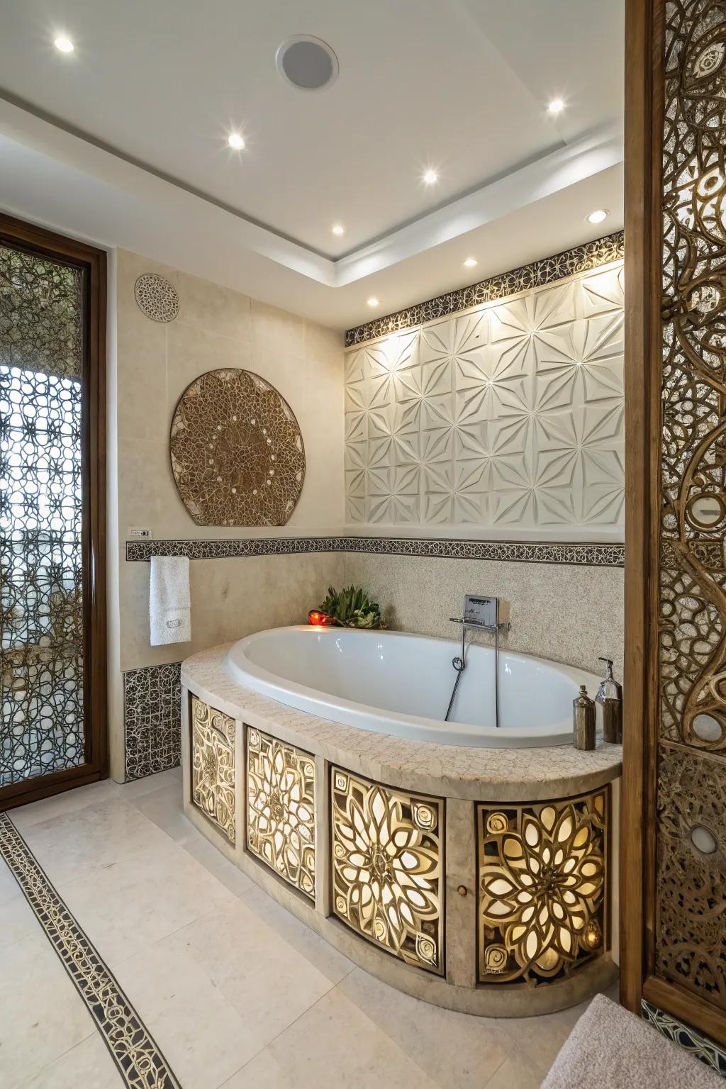 Transform your tub into a main part by using an artistic backdrop.